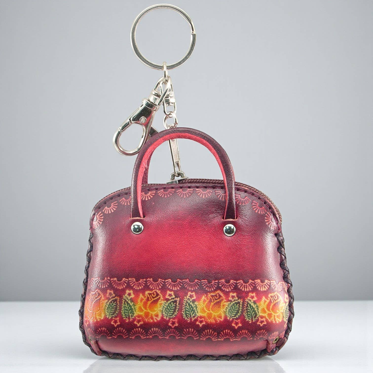 Handmade Leather flower coin purse wallet mini purse