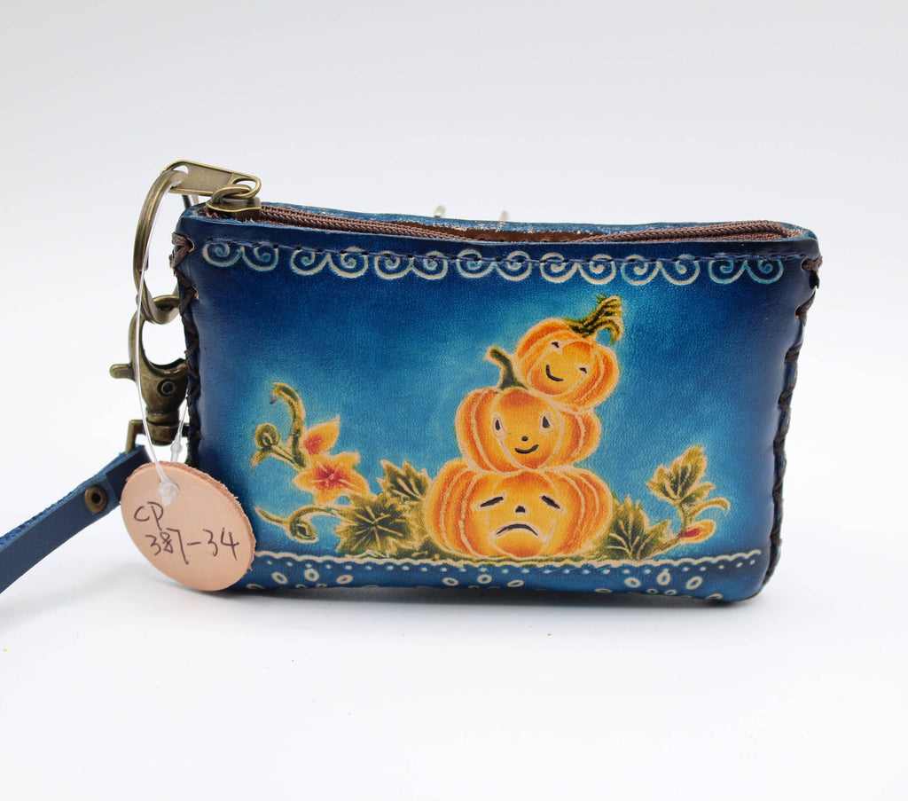 Leather Rectangle pumpkin coin purse credit card holder