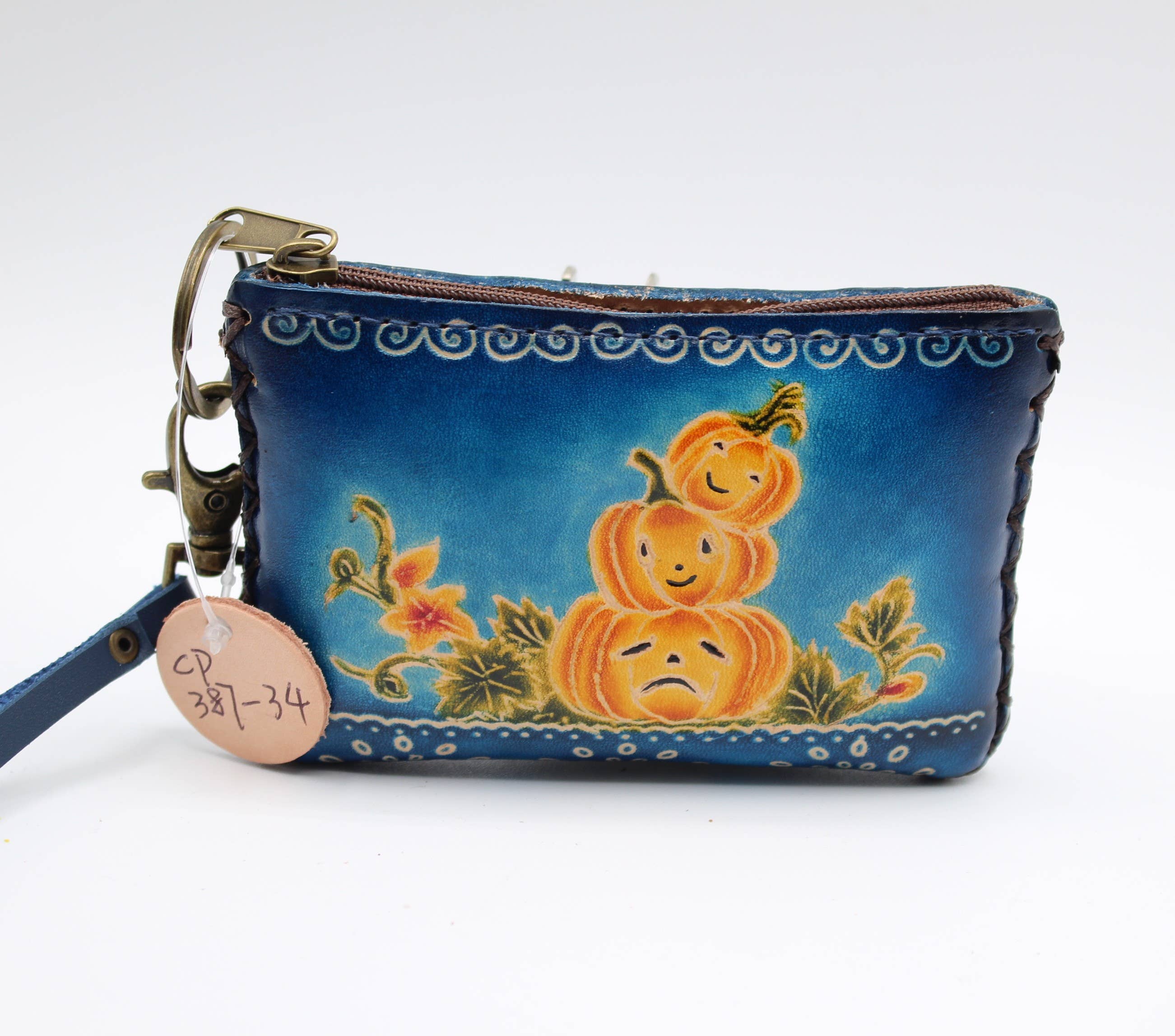 Leather Rectangle pumpkin coin purse credit card holder