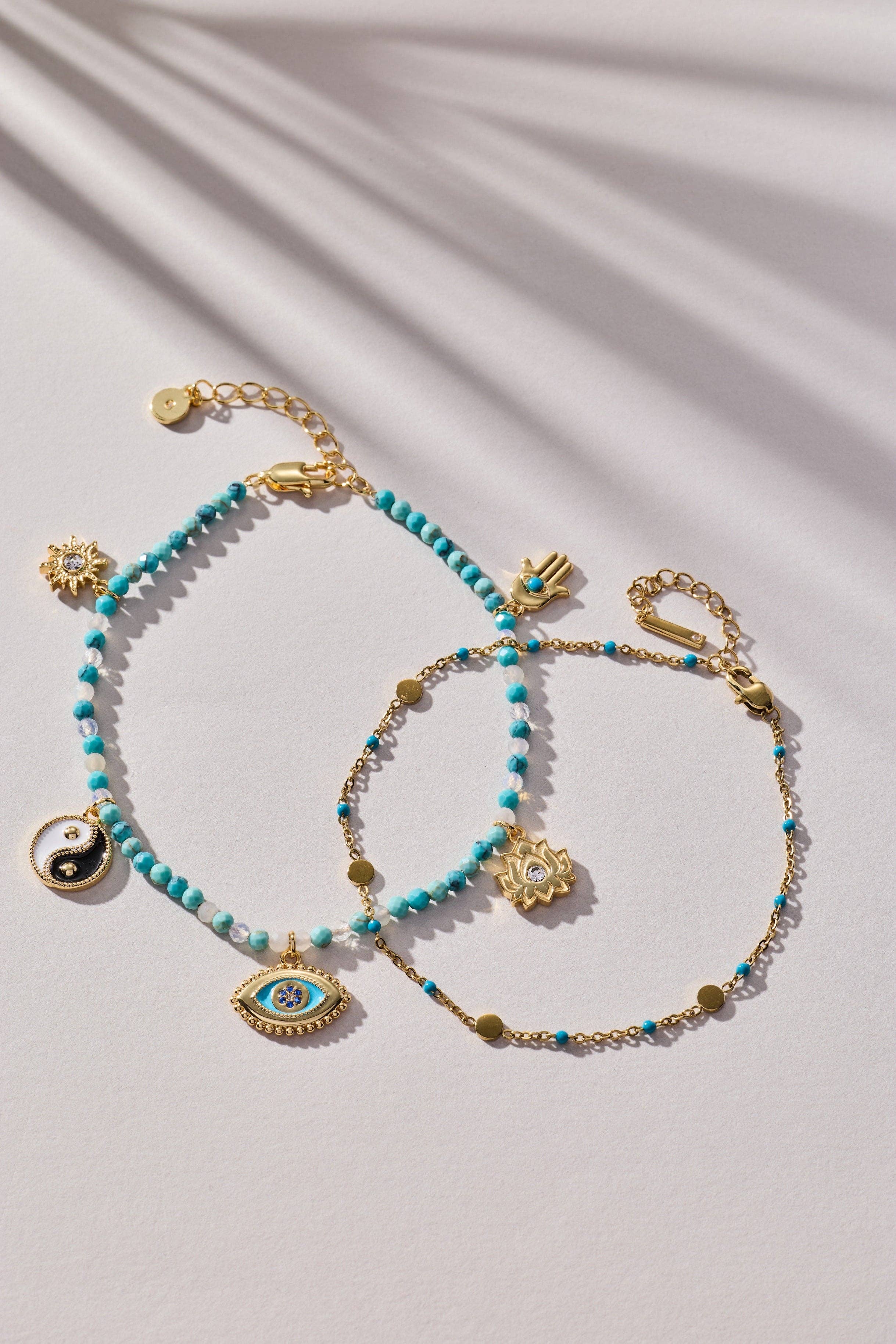 Healing Stone Charm Anklet: Gold