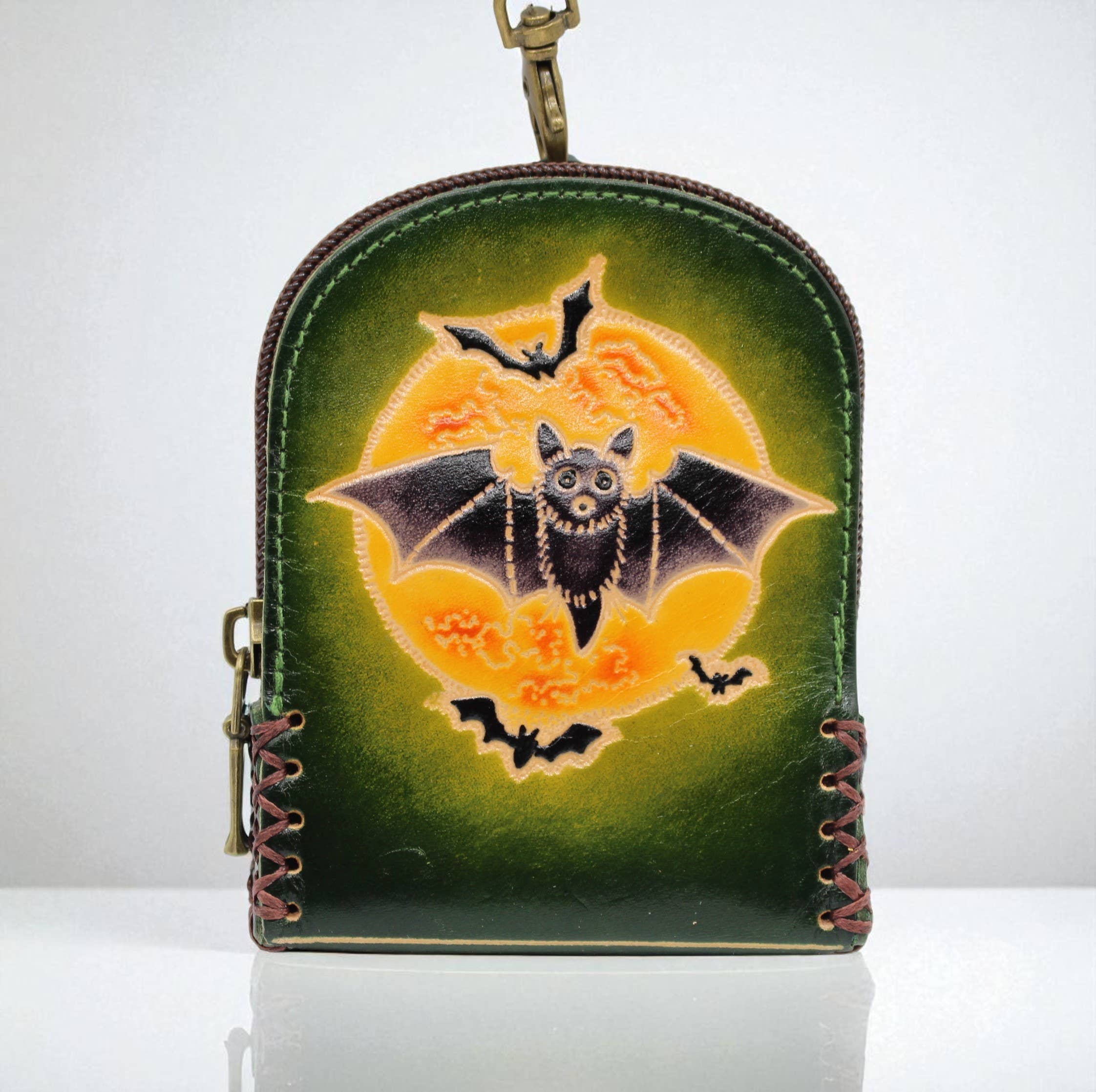 AE003 handmade leather bat coin purse wallet mini backpack