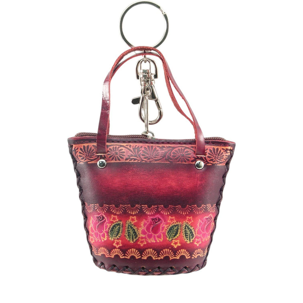 Leather Coin Purse floral design little basket