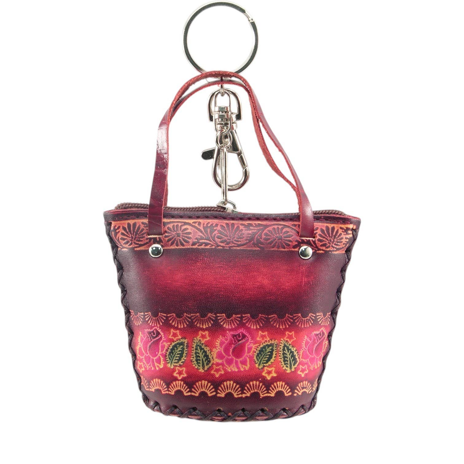 Leather Coin Purse floral design little basket