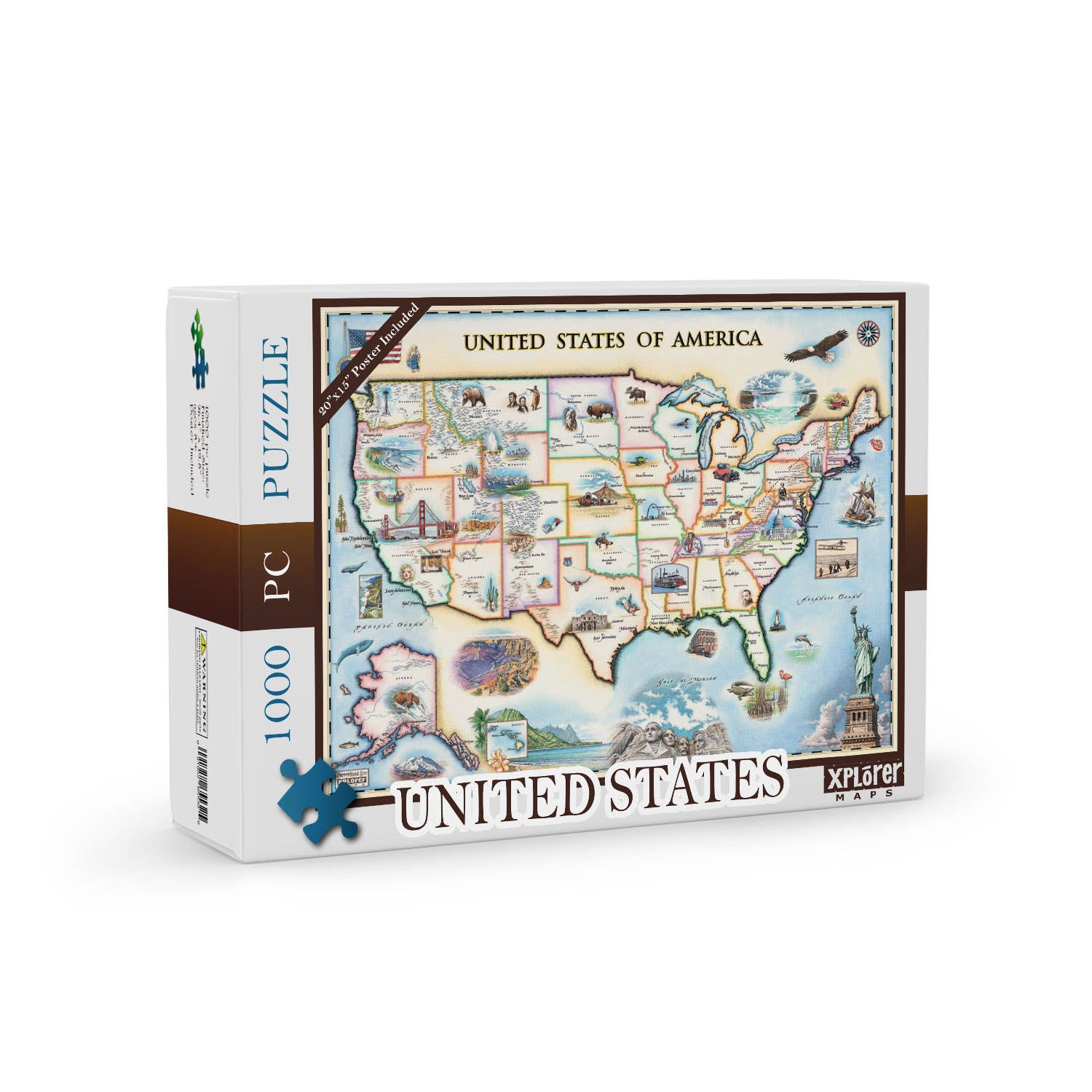 USA Map Jigsaw Puzzle - 1000 Pieces, Hand-Illustrated
