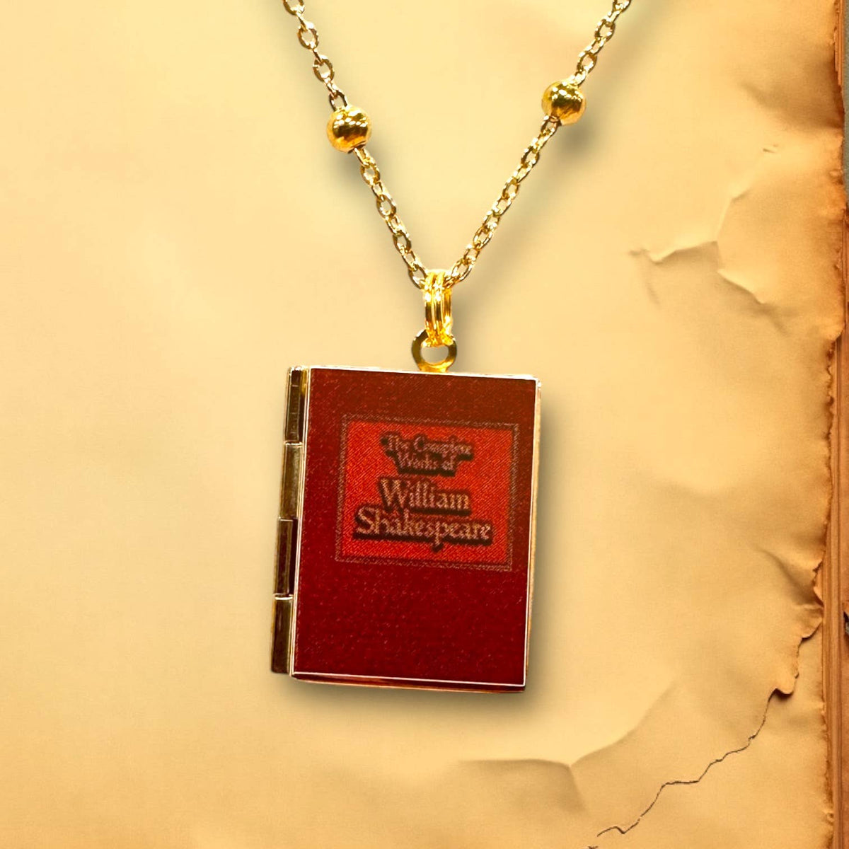 Shakespeare Book Necklace - Bookish Merch Reader Gift: Gold