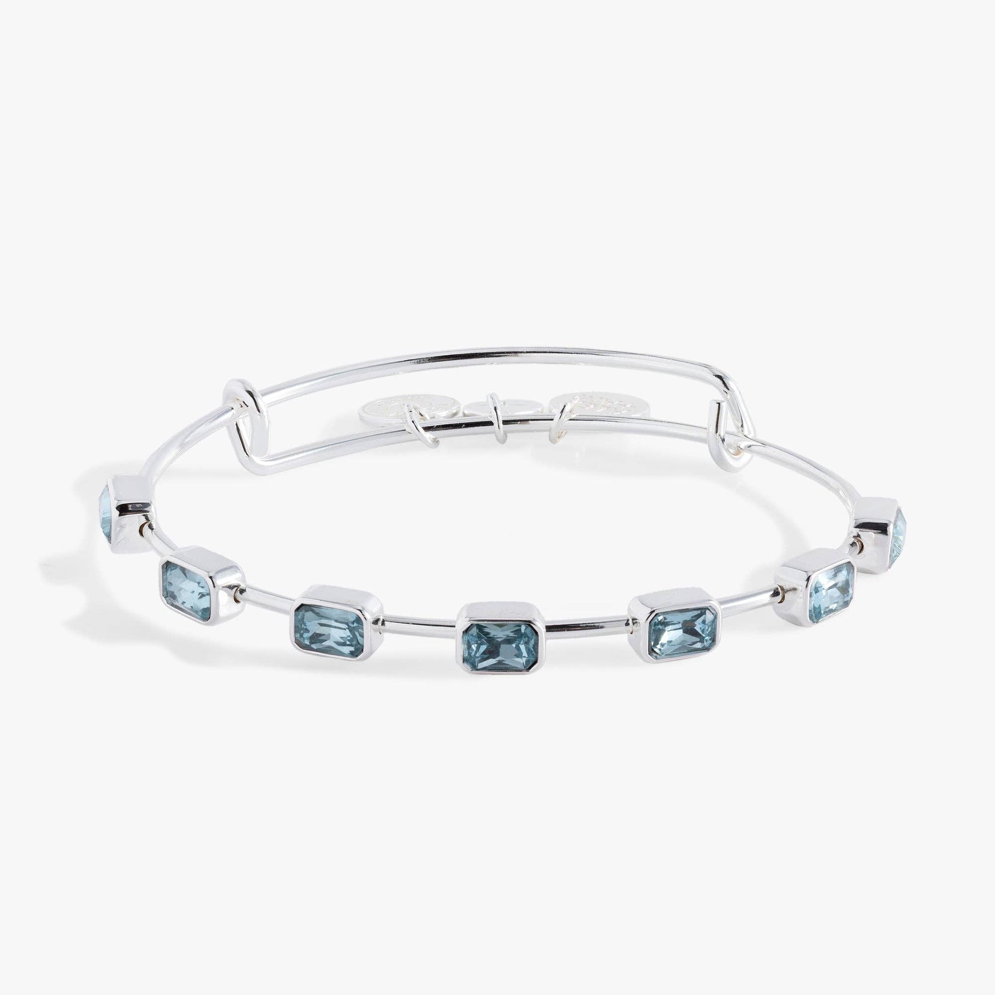 March Birthstone Emerald Cut Bangle: Silver