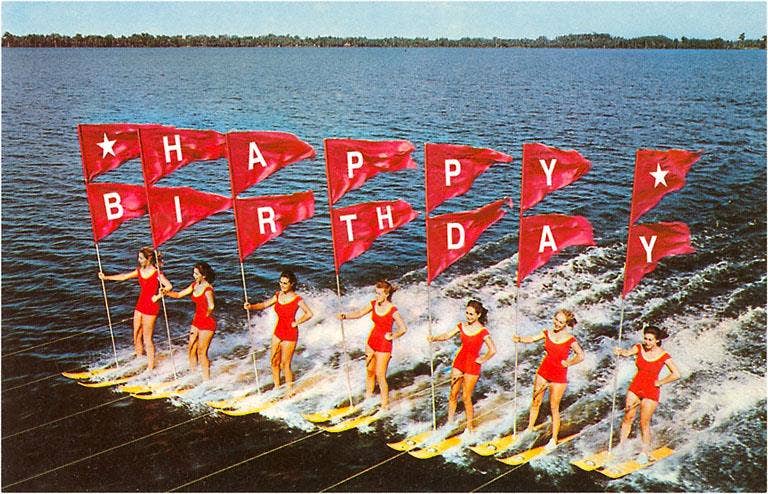 Greeting Card HB-48 Happy Birthday, Water Skiers