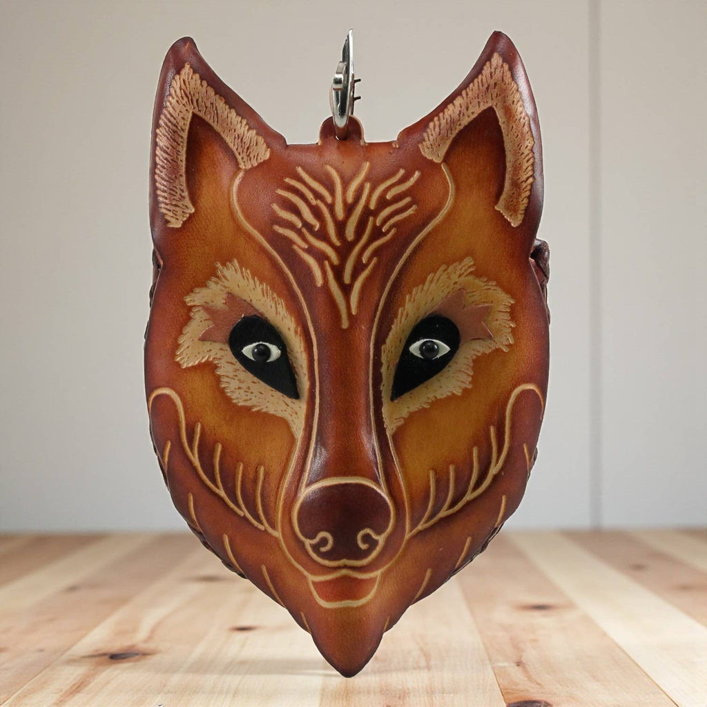Cp3528 Handmade leather ?Wolf Coin Purse wristlet