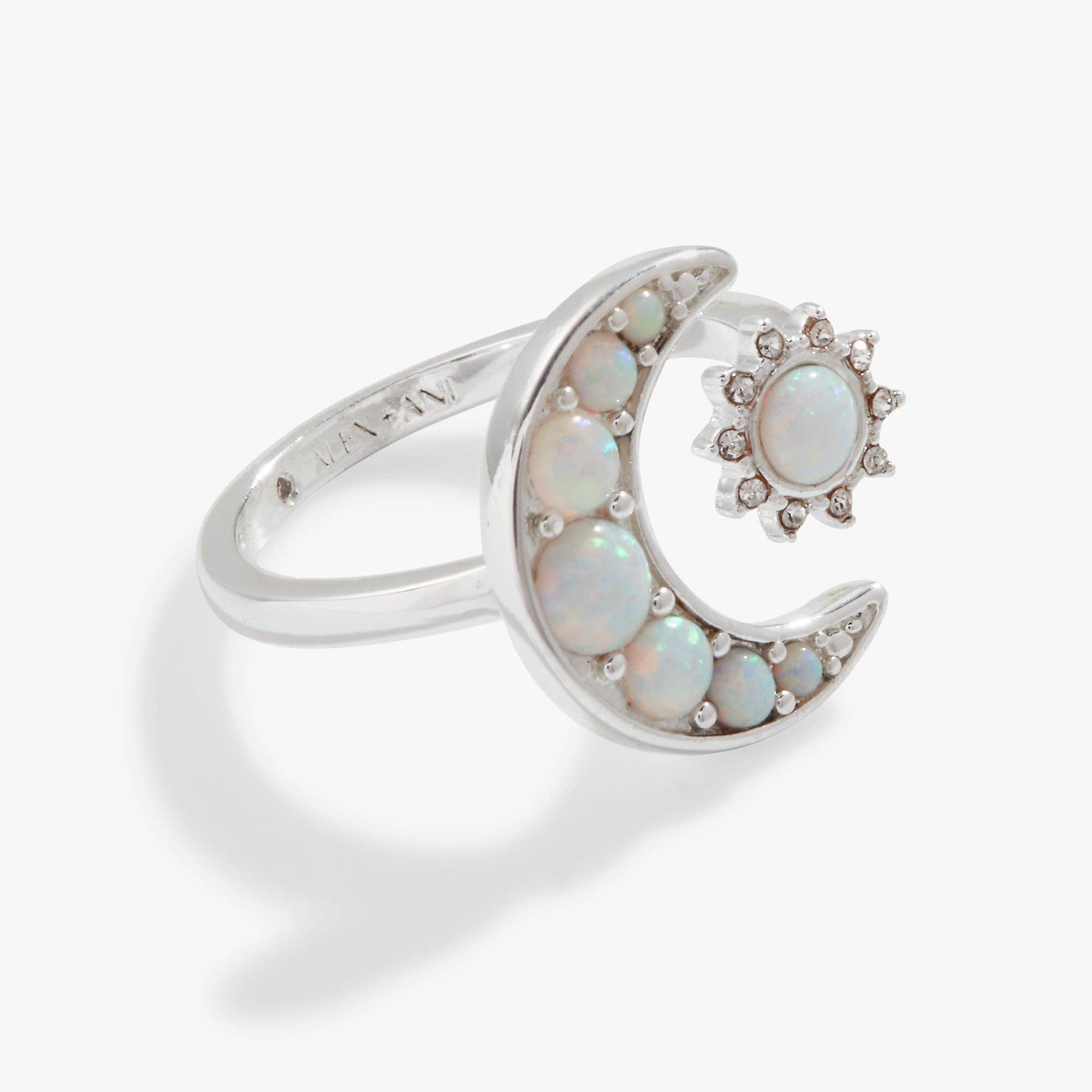 Moon + Sun Opal Ring: Shiny Silver