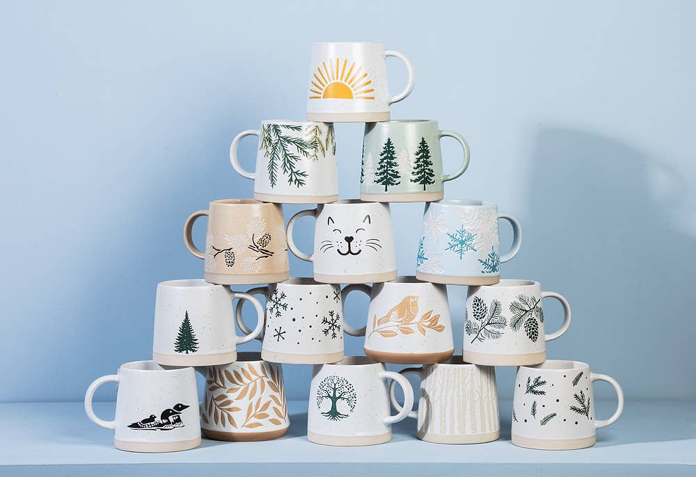 Wide Base Mug with Birch Trees