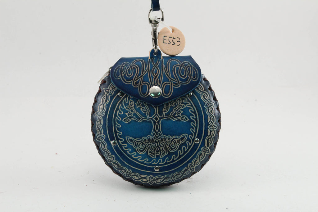 Tree of Life Wristlet leather coin purse: Blue