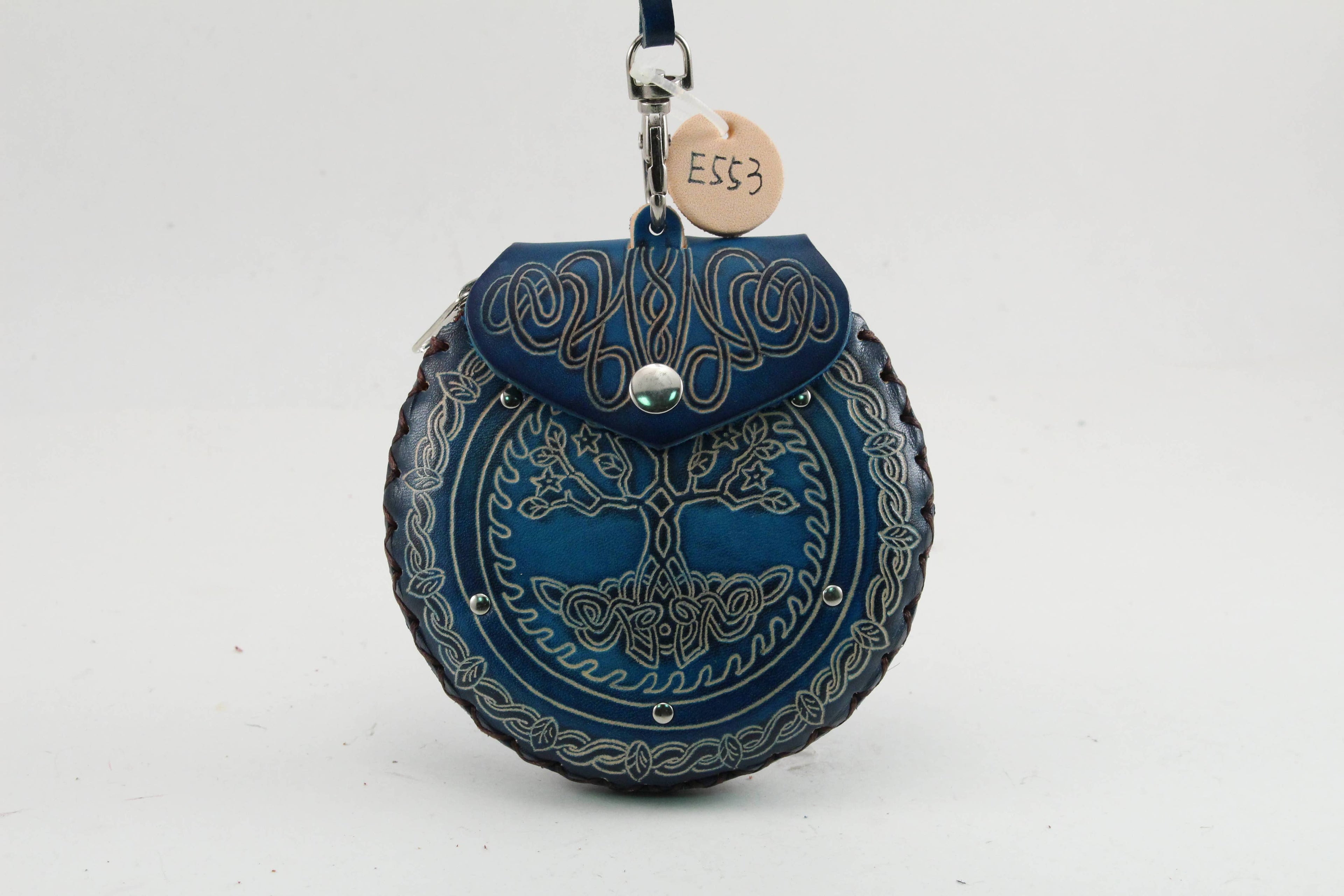 Tree of Life Wristlet leather coin purse: Blue