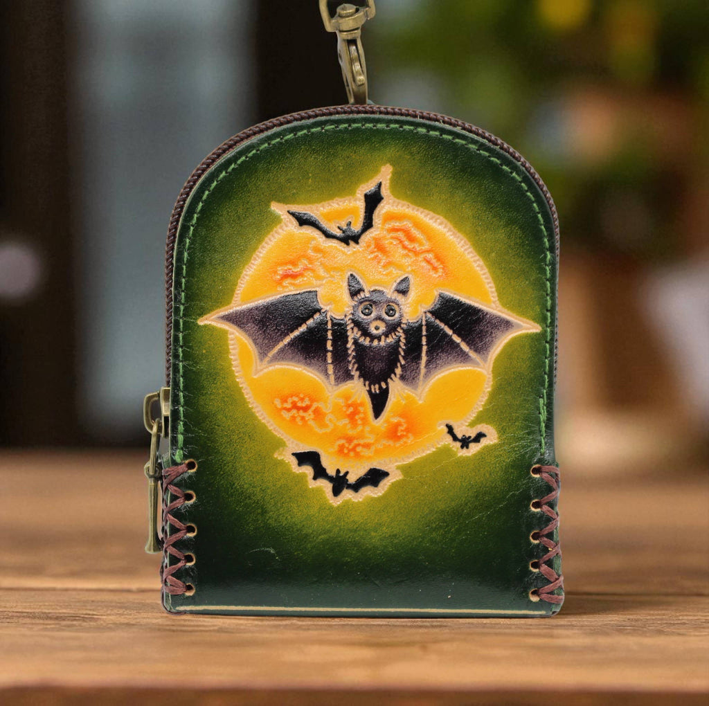 AE003 handmade leather bat coin purse wallet mini backpack