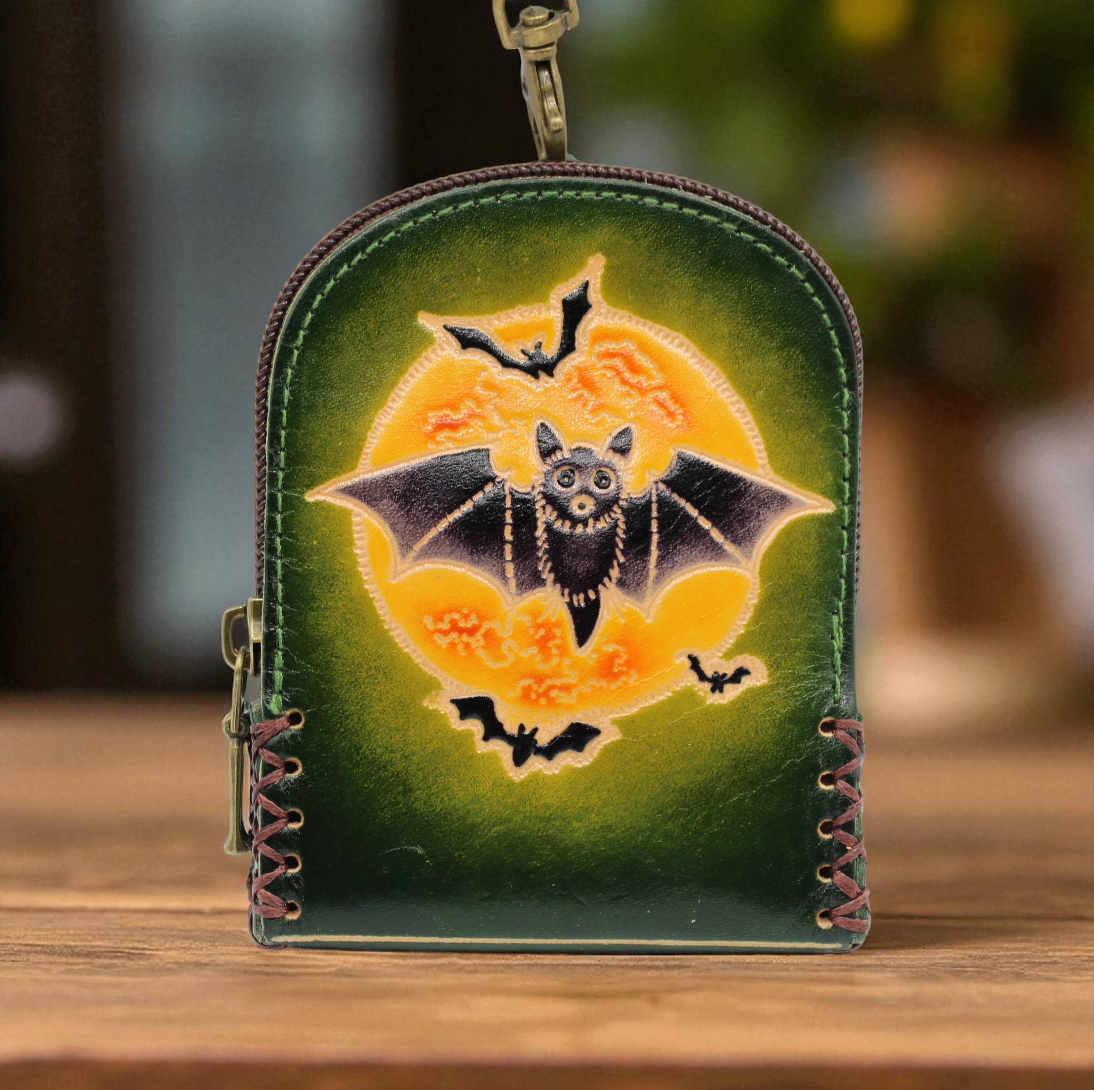 AE003 handmade leather bat coin purse wallet mini backpack