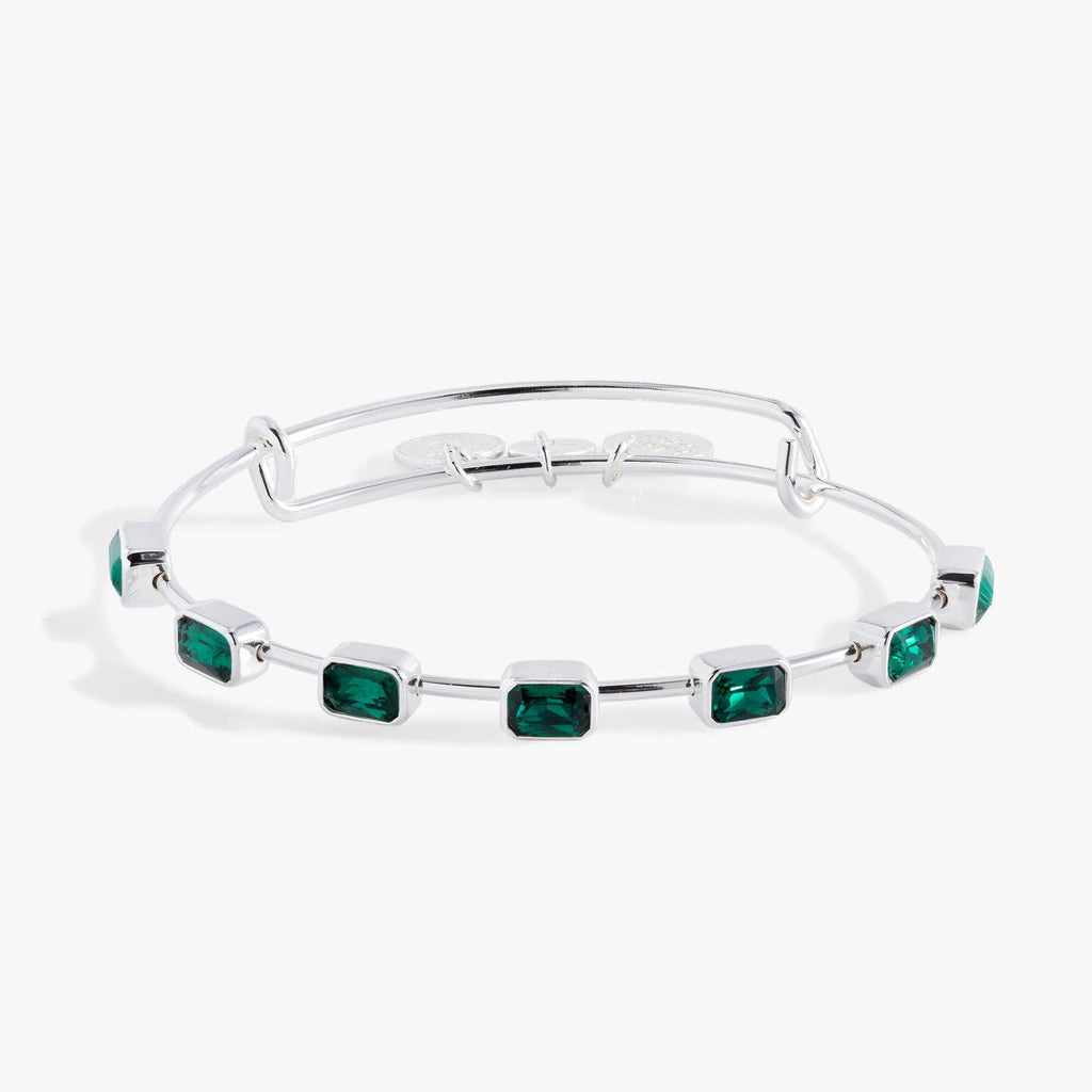 May Birthstone Emerald Cut Bangle: Silver
