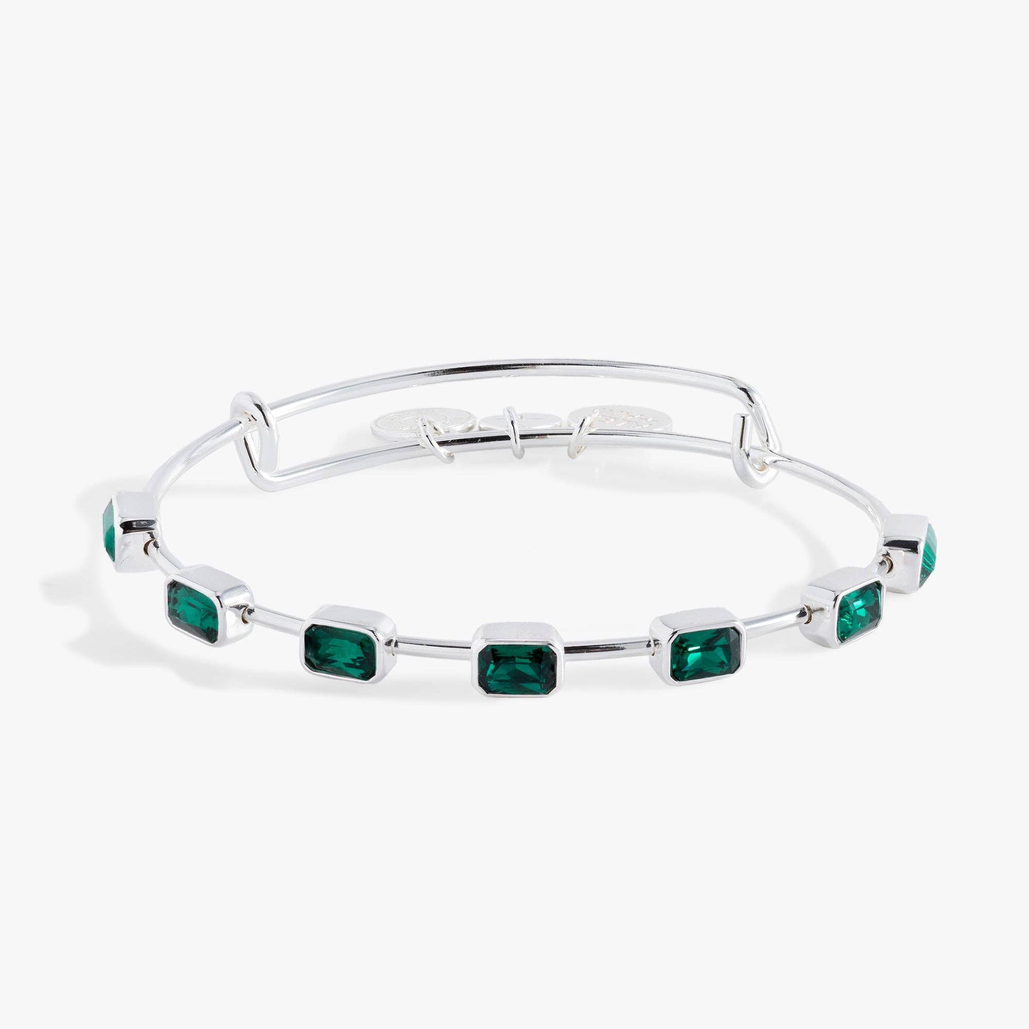 May Birthstone Emerald Cut Bangle: Silver