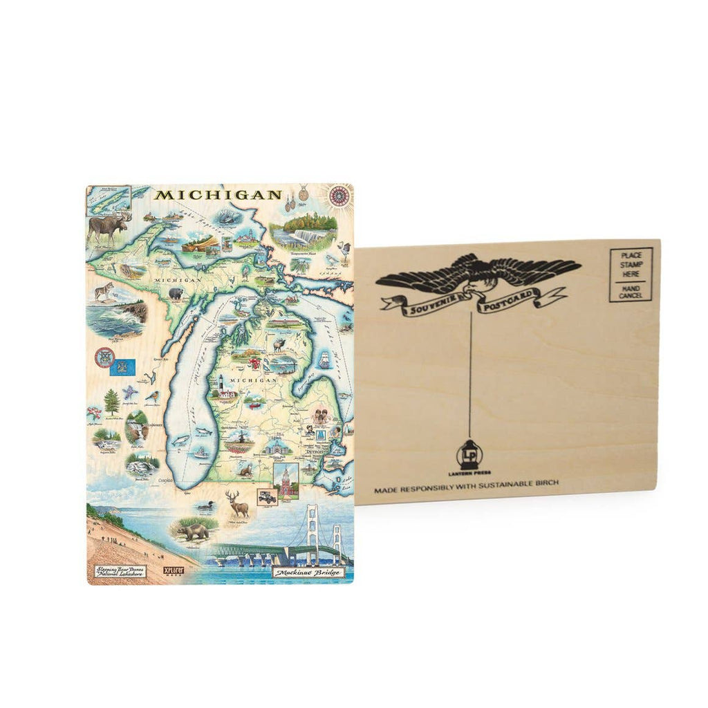 Michigan State Map Wooden Postcard