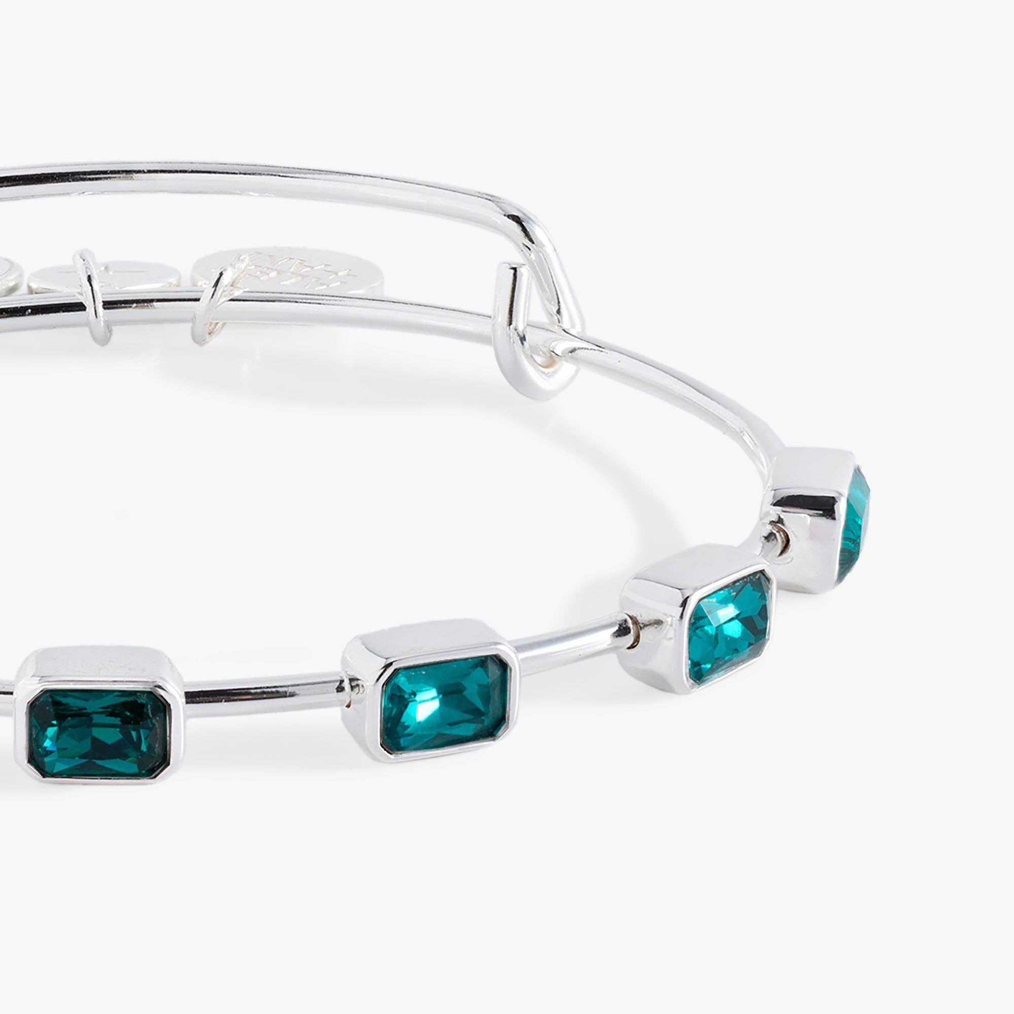 December Birthstone Emerald Cut Bangle: Silver