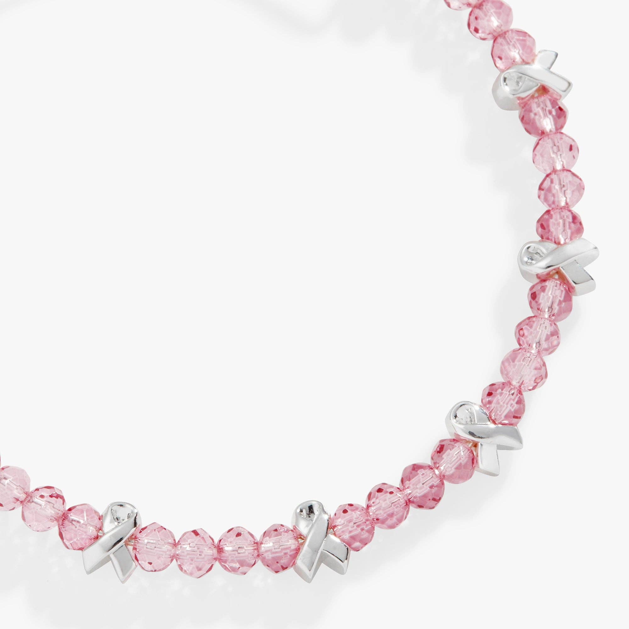 Breast Cancer Awareness Pink Ribbon Bangle: Silver