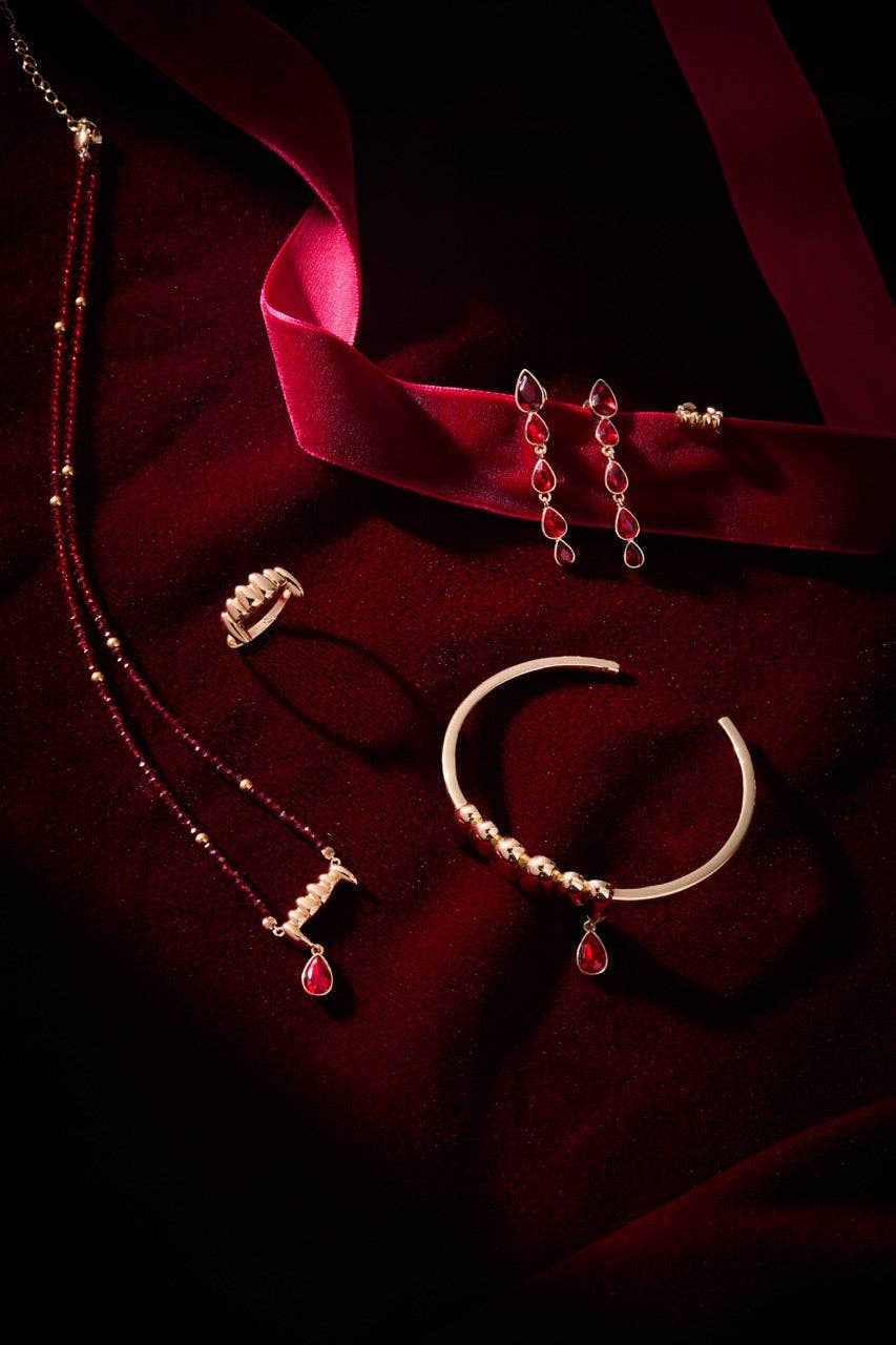 Vampire & Fangs Cuff Earring Set: Silver