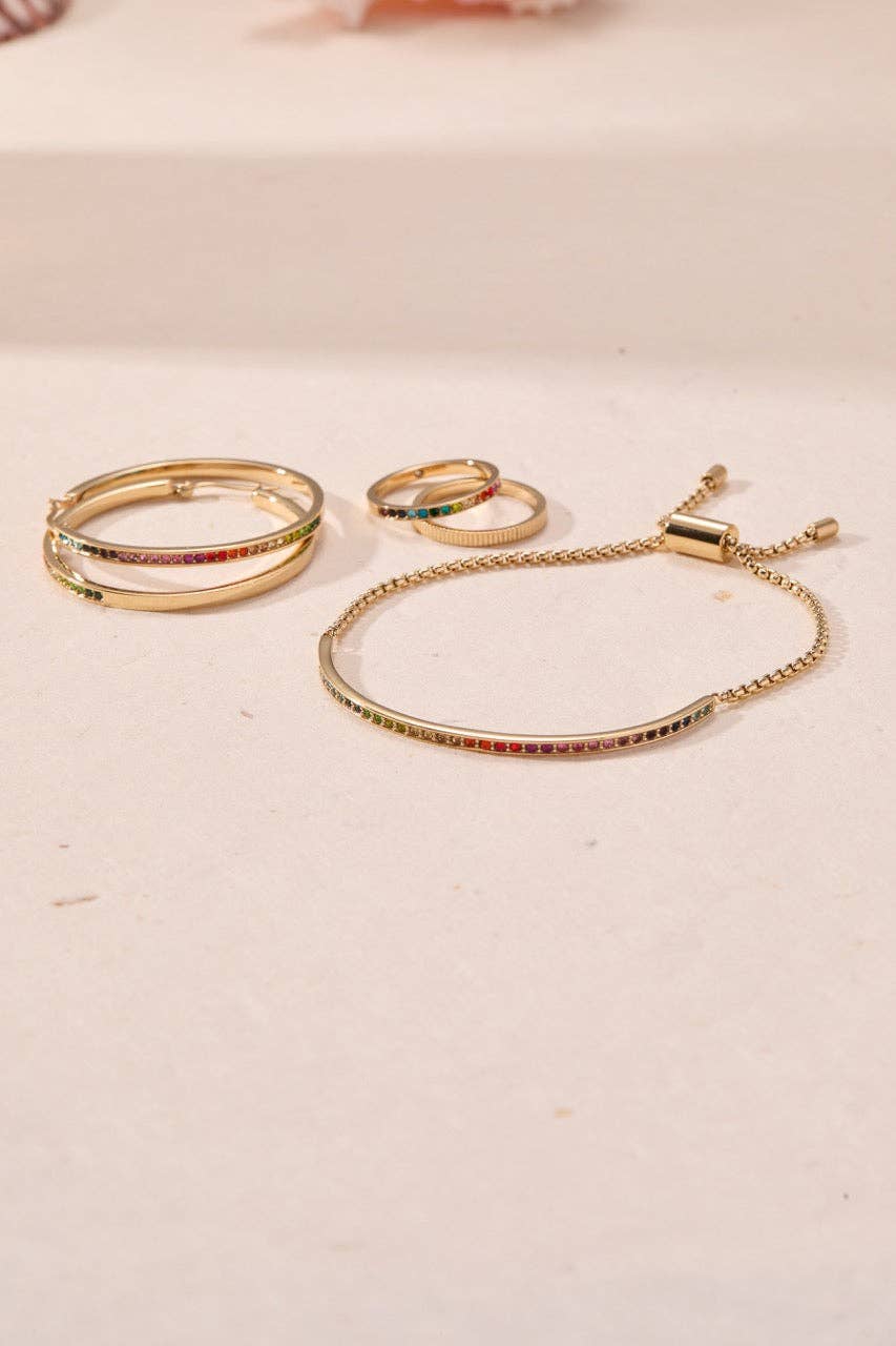 Rainbow Ombre Pave Bolo: Stainless Steel Gold