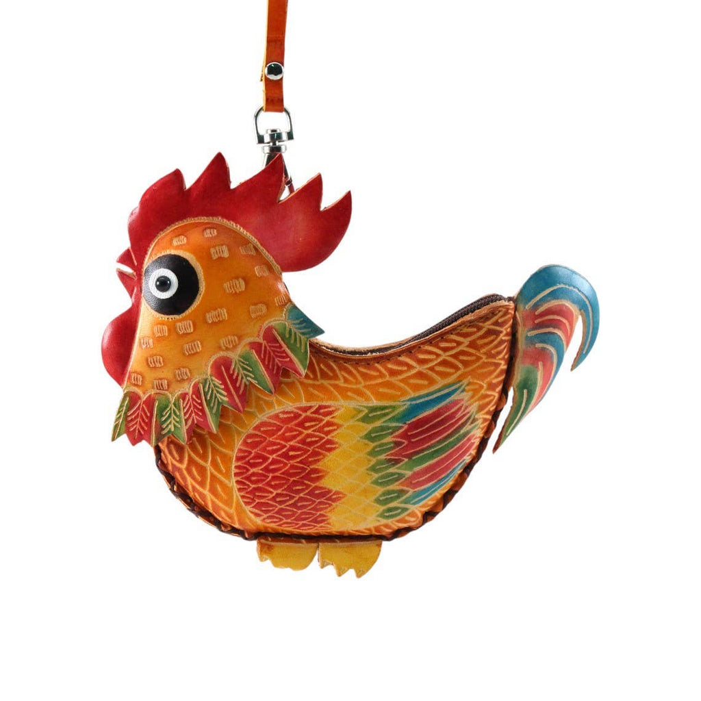 Genuine leather Rooster coin purse key chain wallet