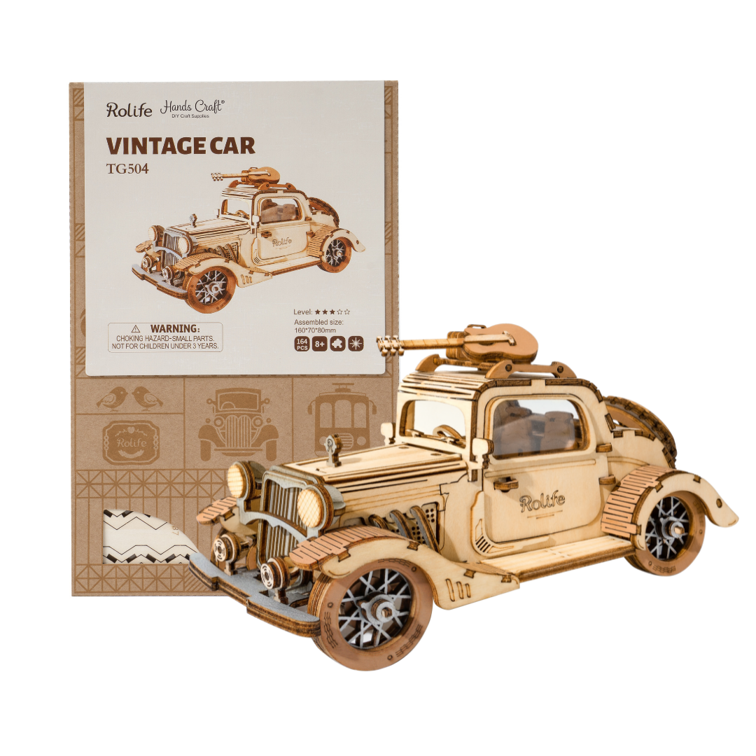 3D Laser Cut Wooden Puzzle: Vintage Car
