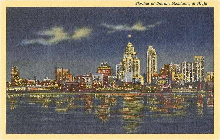Art Print MI-435 Moon over Detroit
