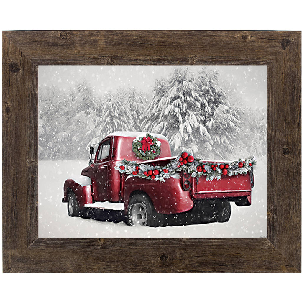Winter Wonderland By Lori Deiter Framed Snow Red Truck Art: Black Frame