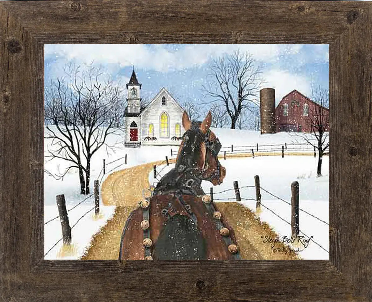 Sleigh Bells Ring horse By Artist Billy Jacobs Art Sign: Black Frame