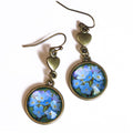 Forget Me Not and Heart Antiqued Bronze and Glass Earrings