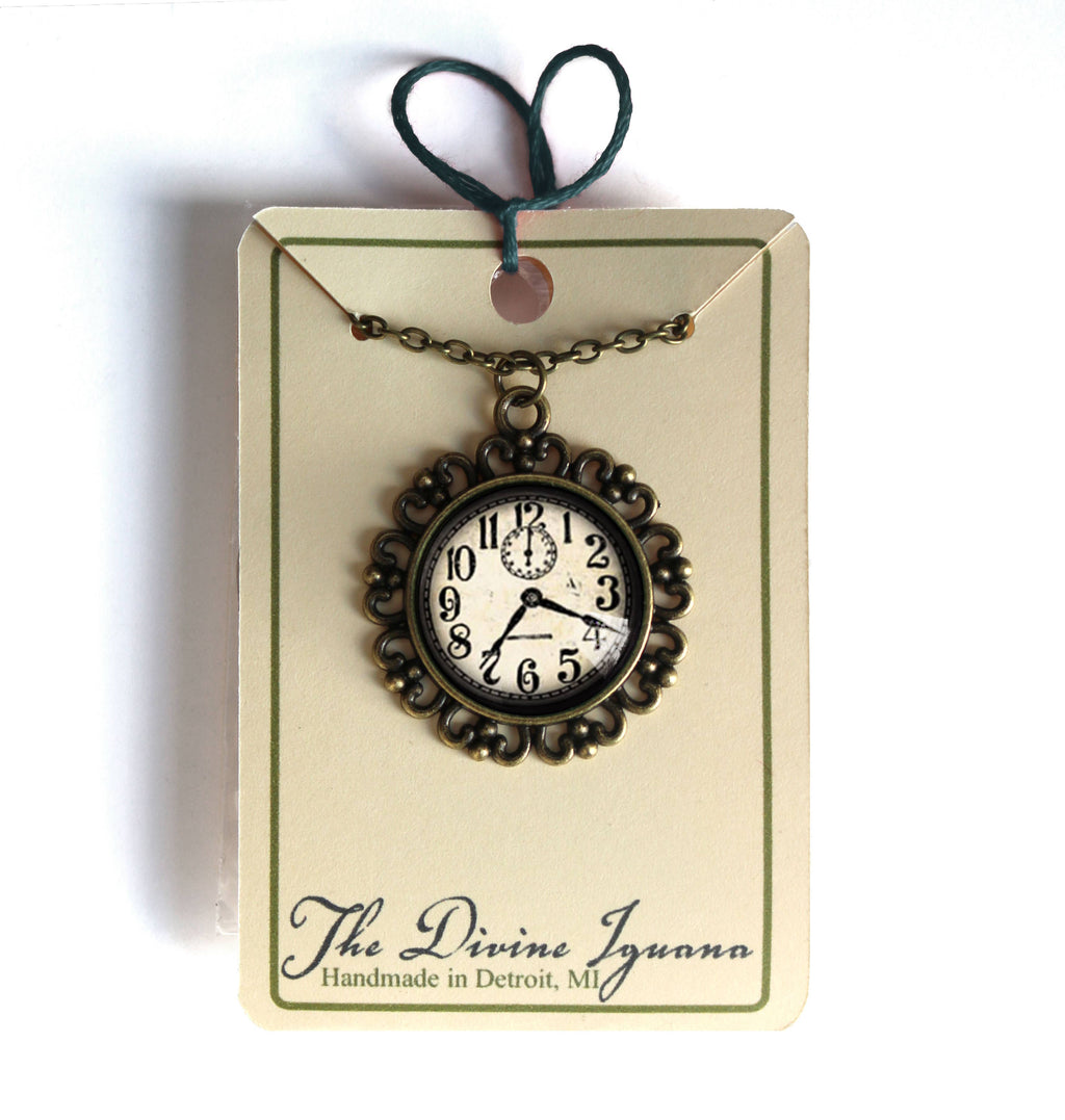 Edwardian Clock Steampunk Ornate Pendant Necklace