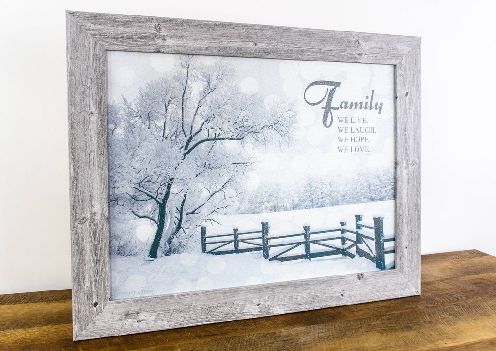 Family We Live Laugh Love Hope Framed Winter Christmas Art: Black Frame / 13x16" with 1" frame