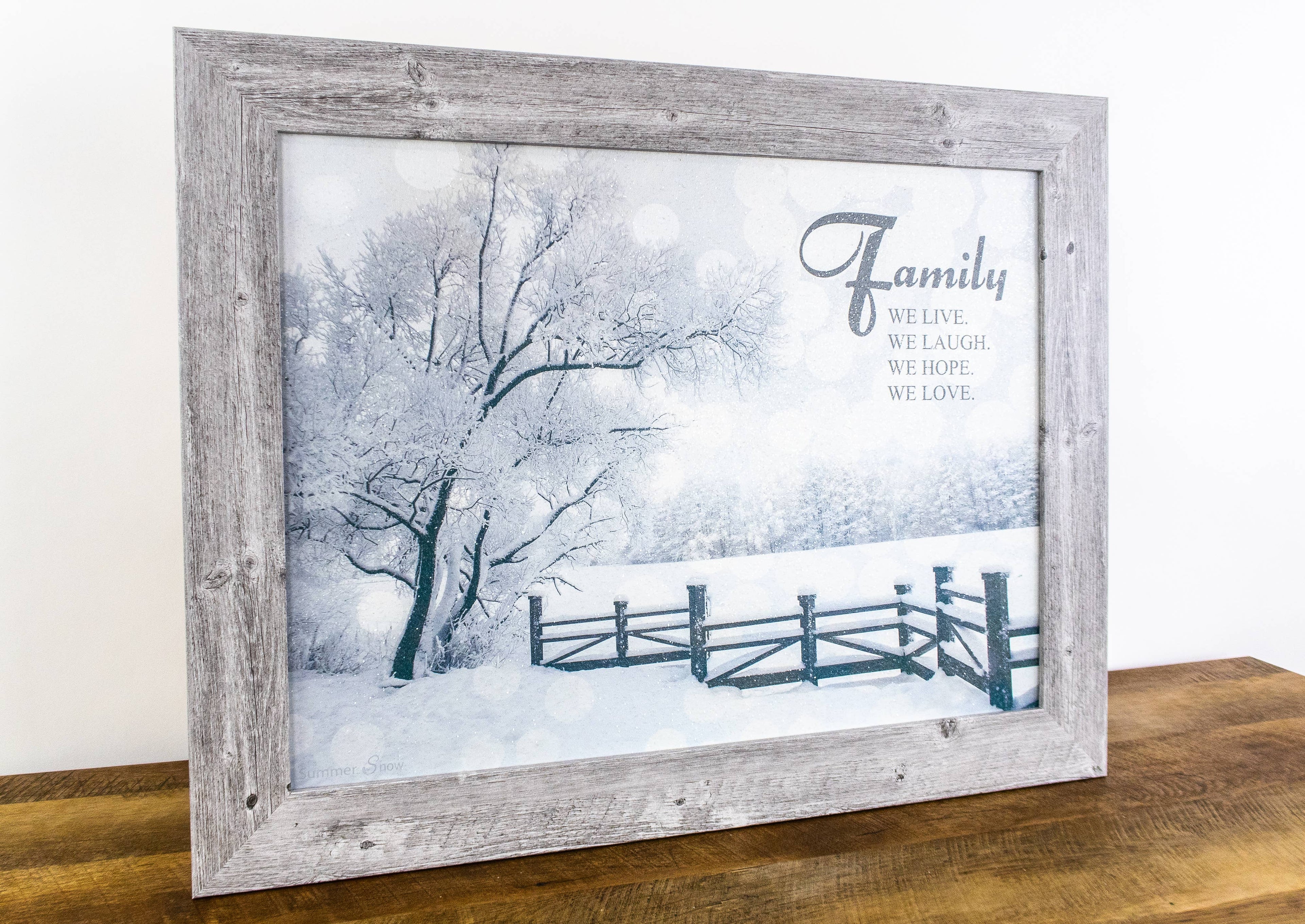 Family We Live Laugh Love Hope Framed Winter Christmas Art: Black Frame / 13x16" with 1" frame