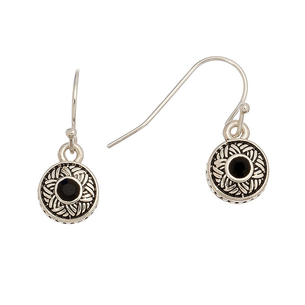 Silver with Stone Drop Ear Sense Earrings: Aqua