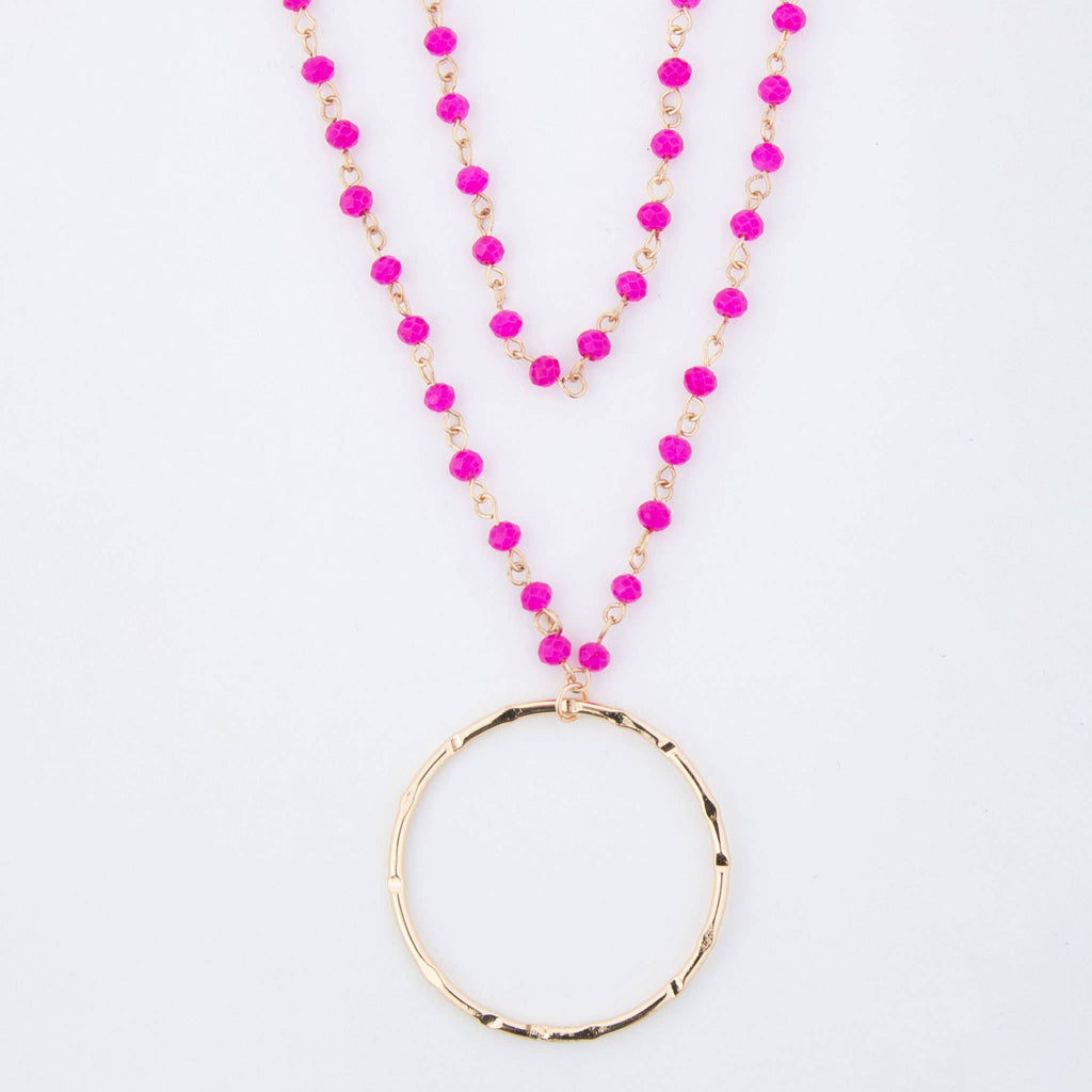 Malia Beaded Ring 22" Pendant Necklace: Fuchsia