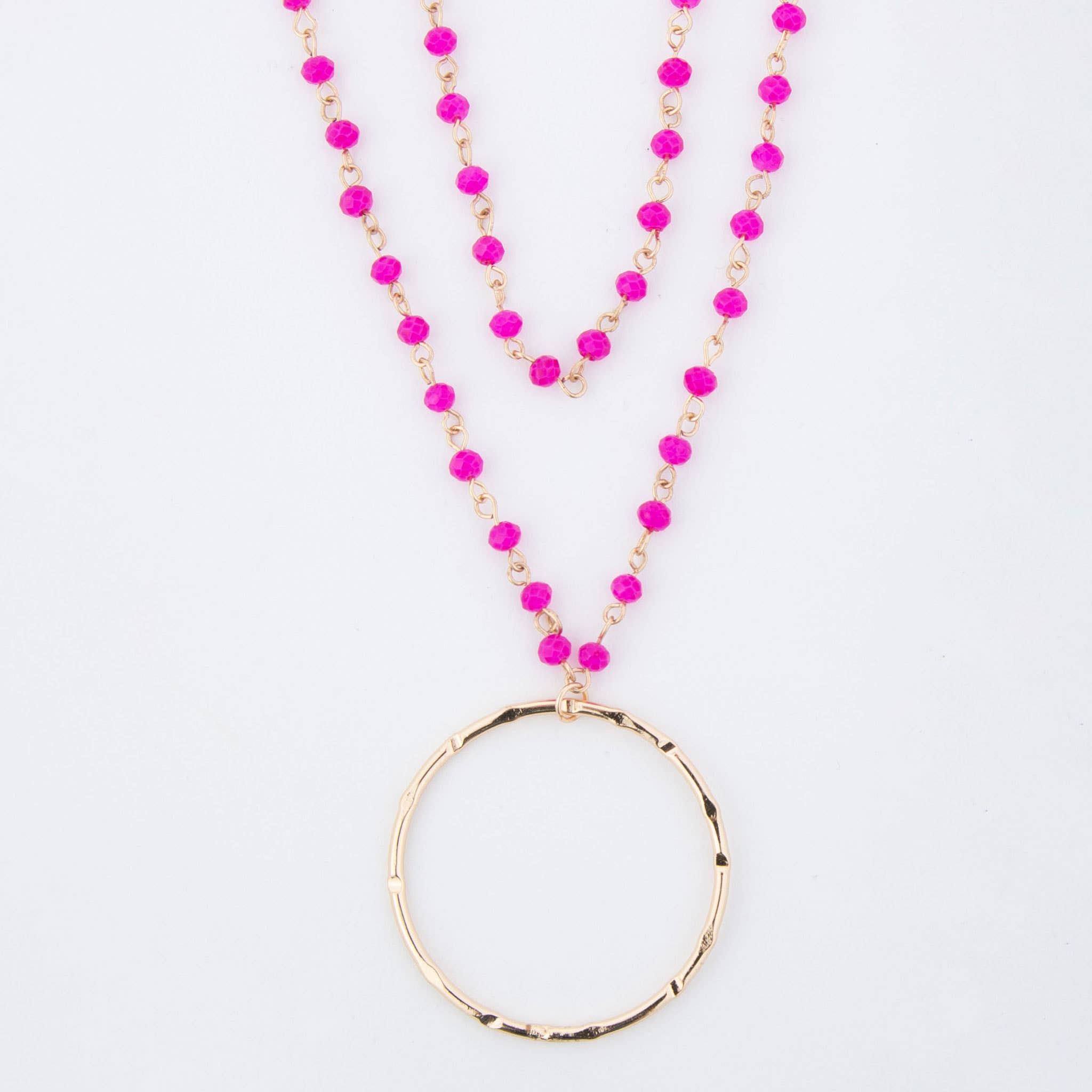 Malia Beaded Ring 22" Pendant Necklace: Fuchsia