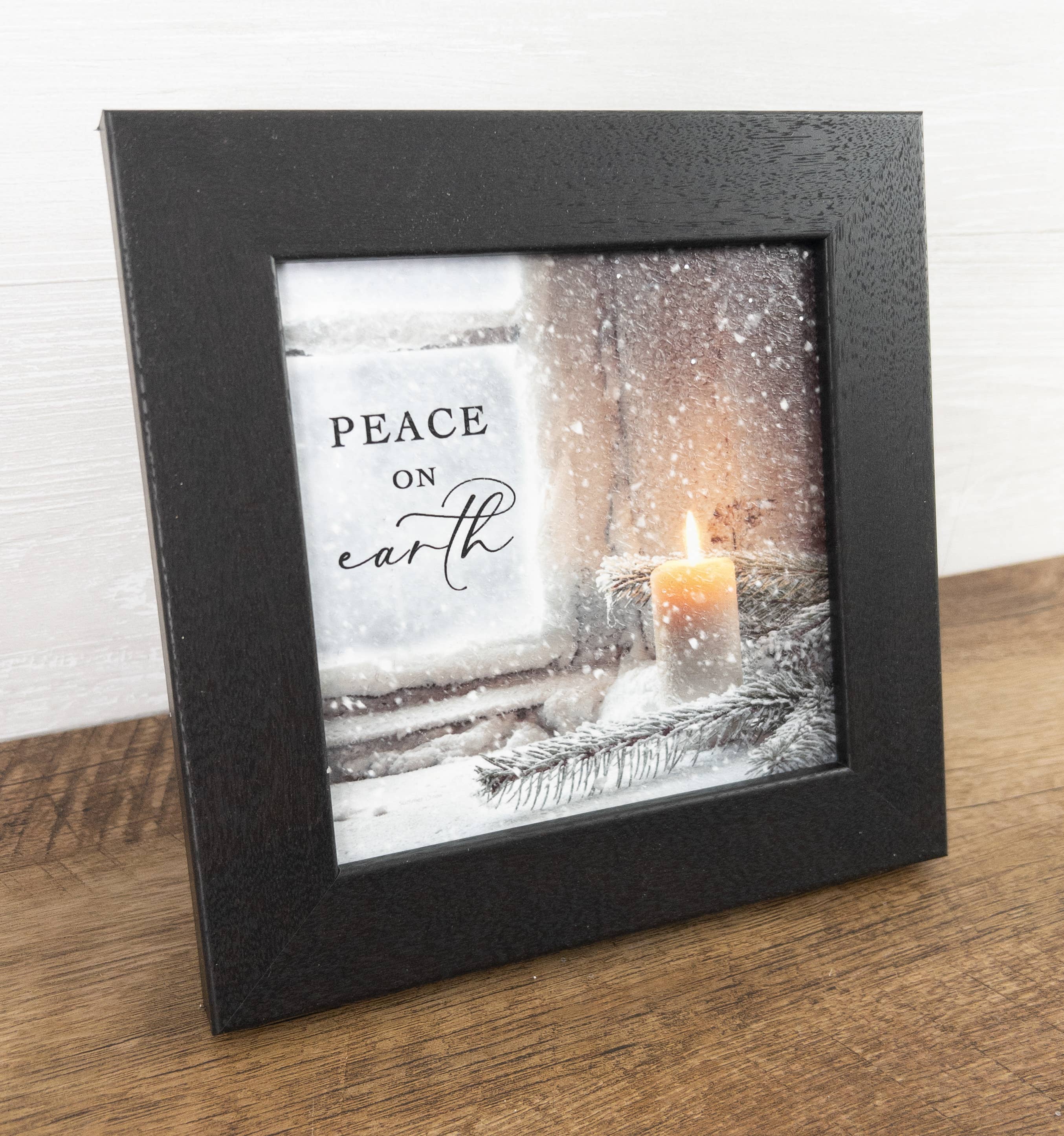 Peace On Earth Winter Candle Art Sign: Black Frame