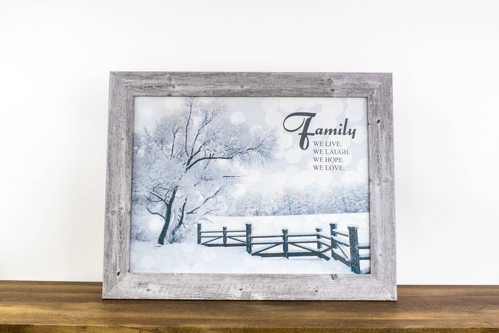 Family We Live Laugh Love Hope Framed Winter Christmas Art: Black Frame / 13x16" with 1" frame