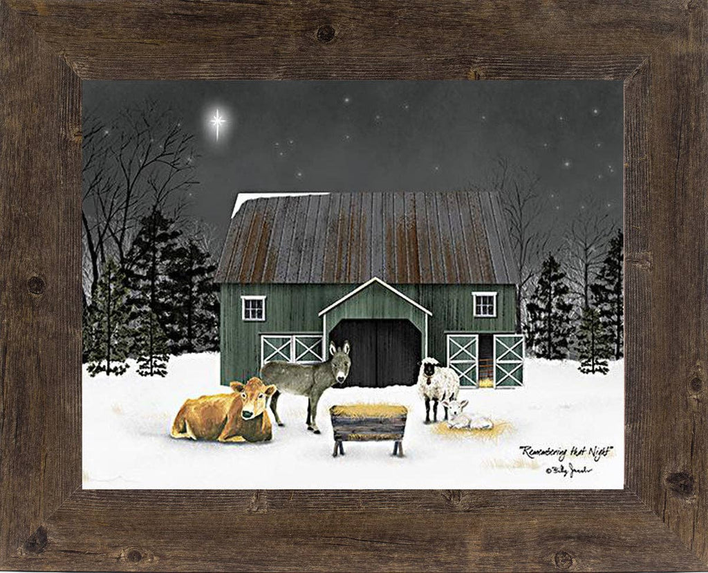 Remembering The Night By Artist Billy Jacobs Nativity Winter: Black Frame / 14x18"