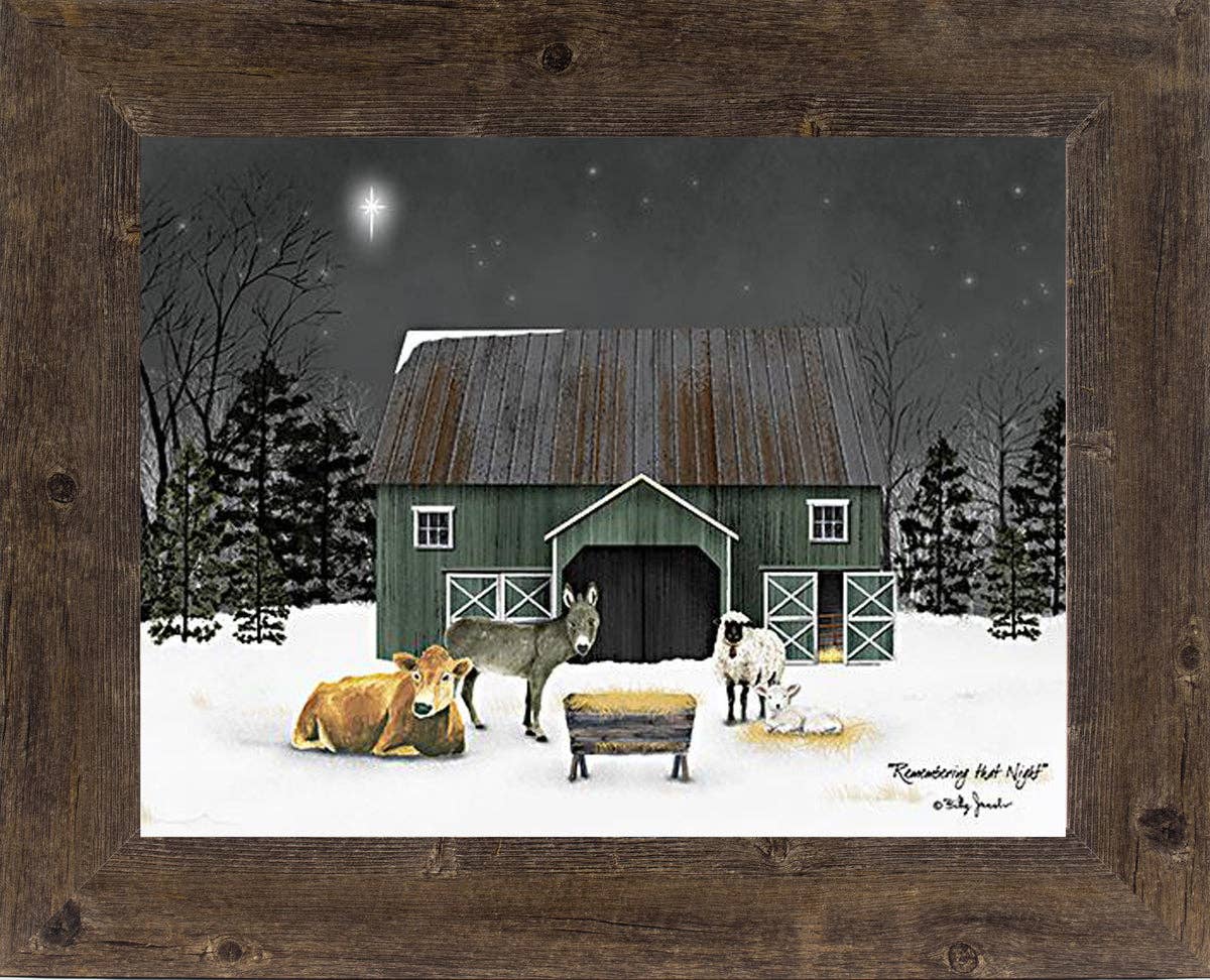 Remembering The Night By Artist Billy Jacobs Nativity Winter: Black Frame / 14x18"