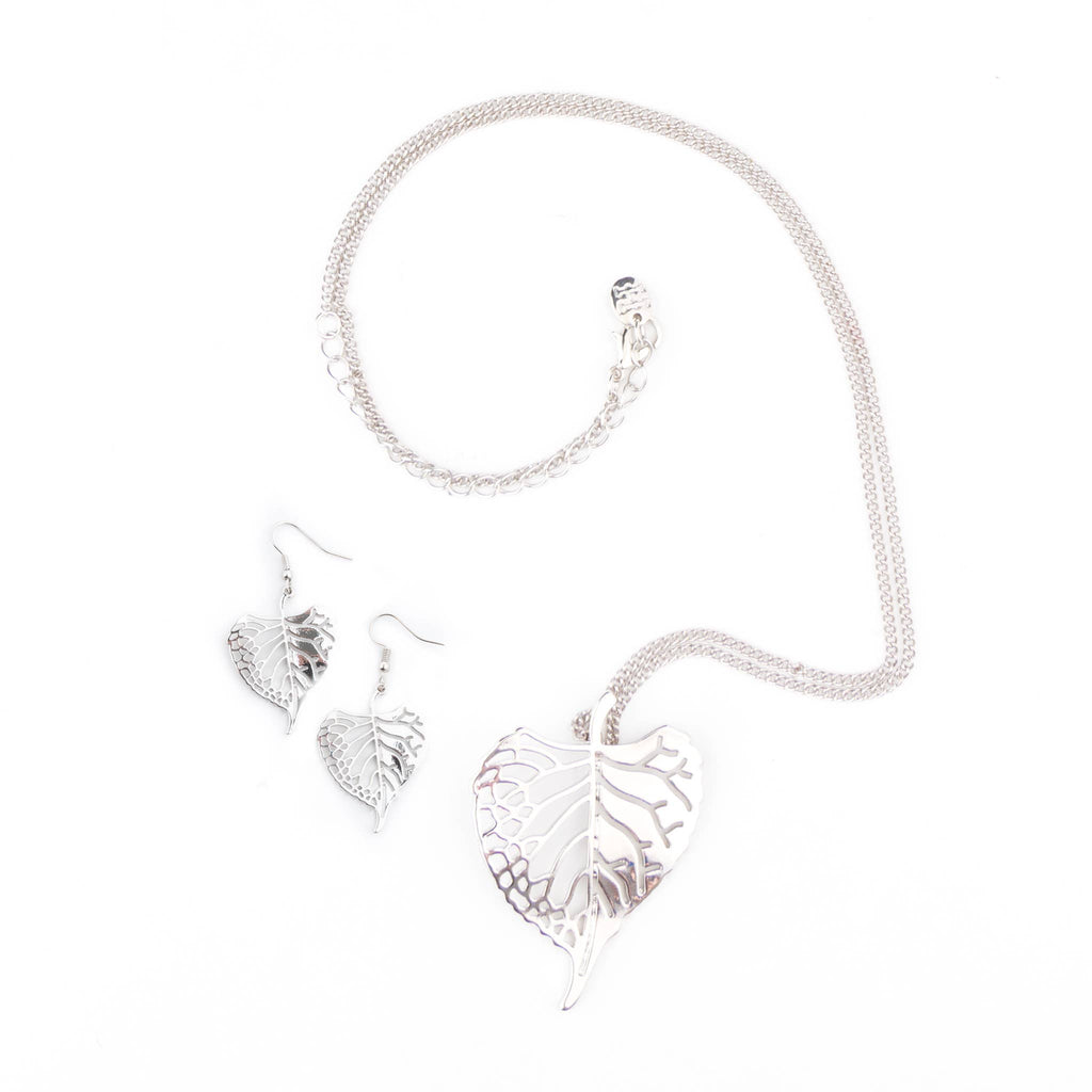 Elora Poplar Leaf 22" Pendant Necklace & Earring Jewelry Set