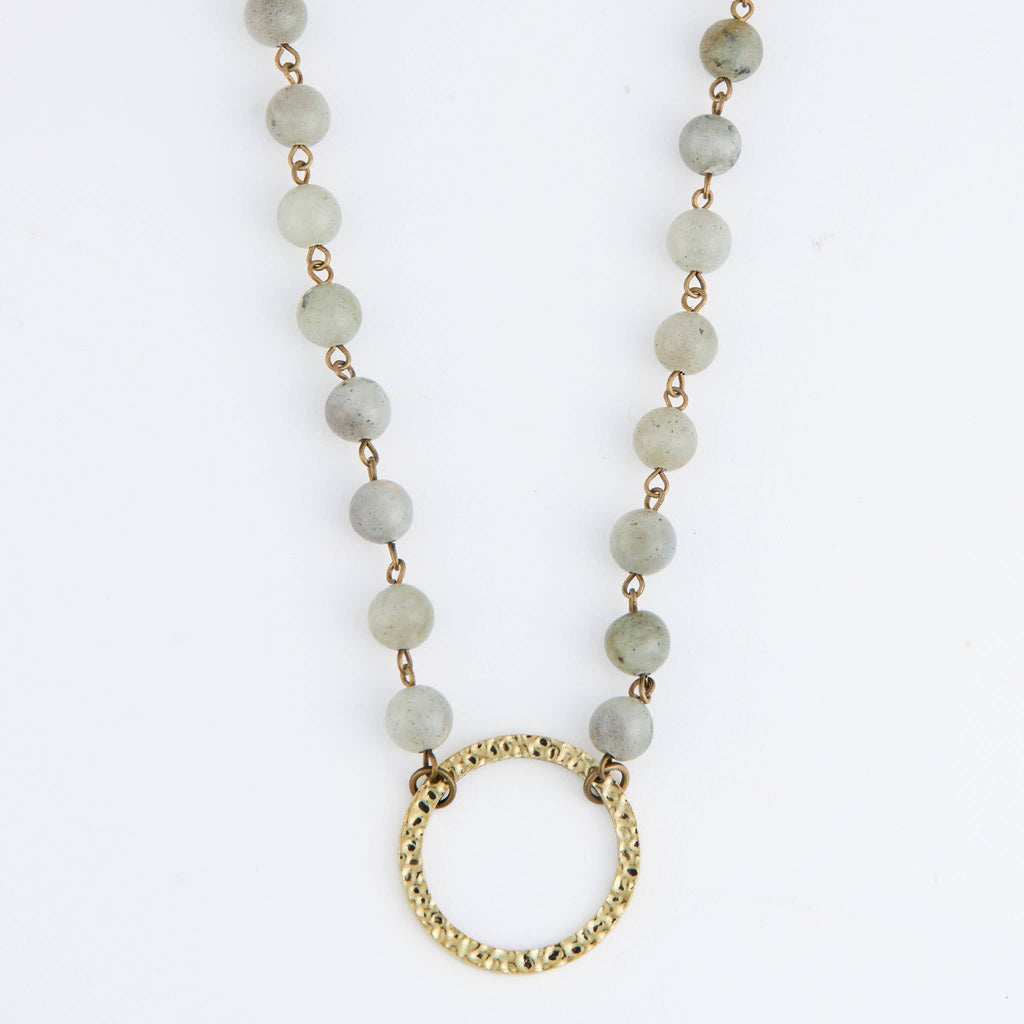 Pendant Necklace Sarah 18" Moonstone Hammered Ring