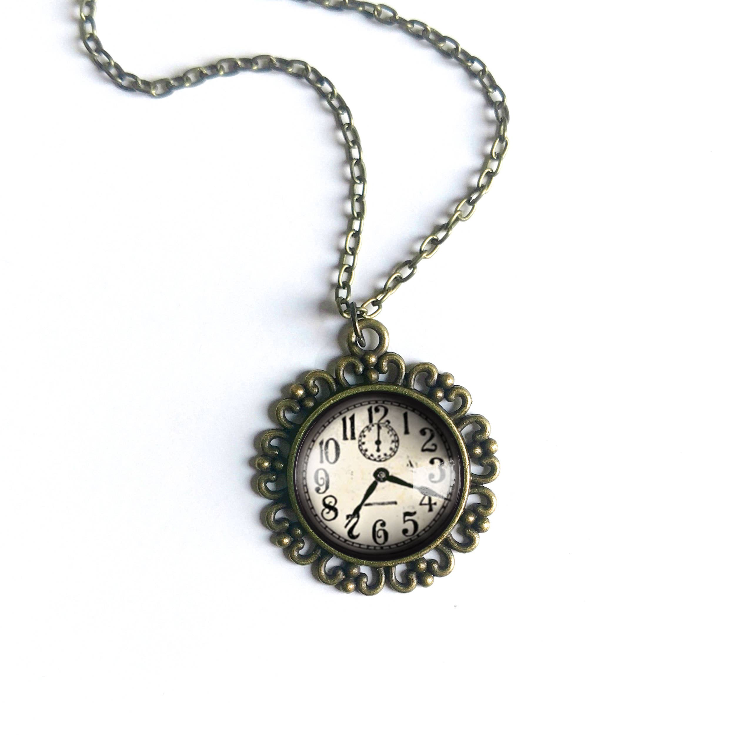 Edwardian Clock Steampunk Ornate Pendant Necklace