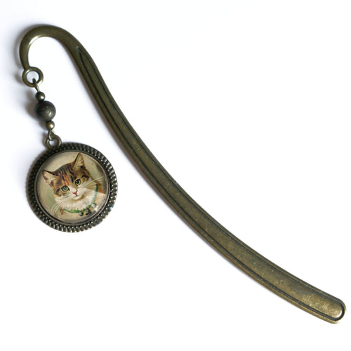 Best Friends Calico Cat Bronze and Glass Cabochon Bookmark