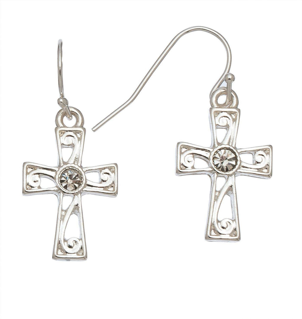 Silver Crystal Drop Cross Ear Sense Earrings