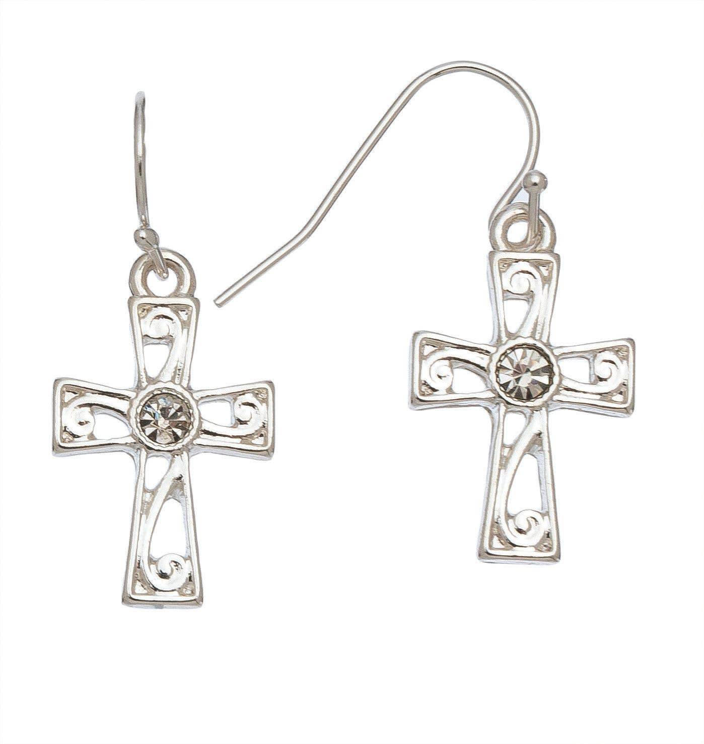 Silver Crystal Drop Cross Ear Sense Earrings