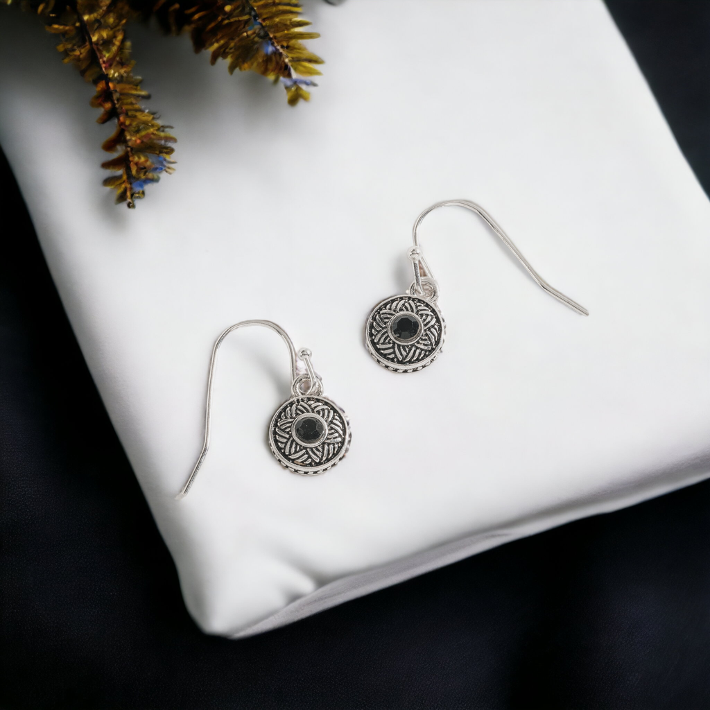 Silver with Stone Drop Ear Sense Earrings: Aqua