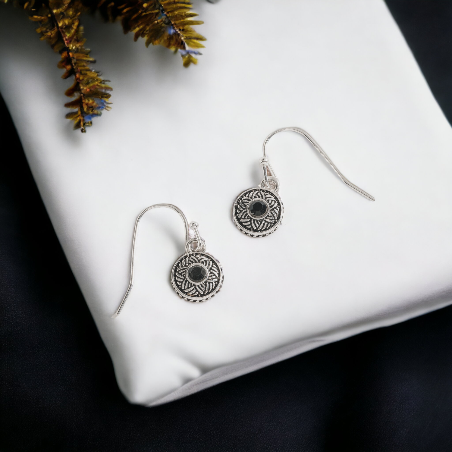 Silver with Stone Drop Ear Sense Earrings: Aqua