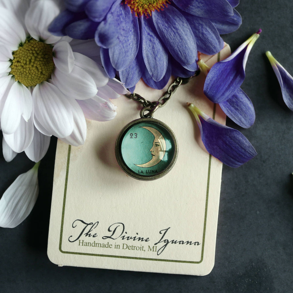 La Luna Simple Reversible Loteria Moon Pendant Necklace